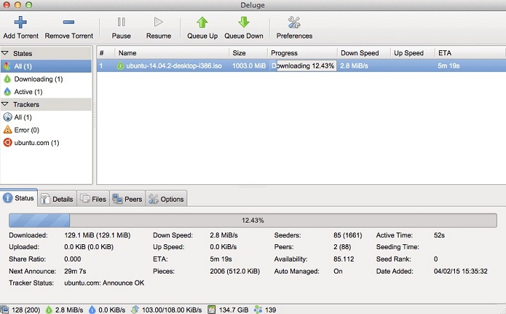 Deluge torrent client summary: